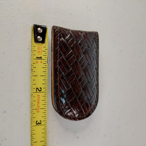 Leather Money Clip VTG Magnetic with basketweave leather Design Chocolate Brown - Picture 9 of 12